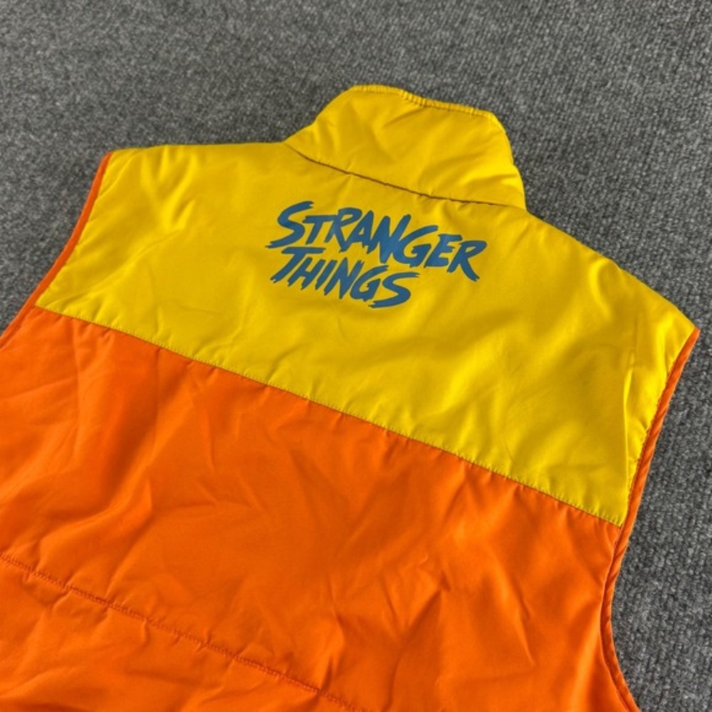 Stranger Things Vest Puffer‎ Sleeveless Jacket Bike Graphic Orange Yellow - M - Picture 4 of 10